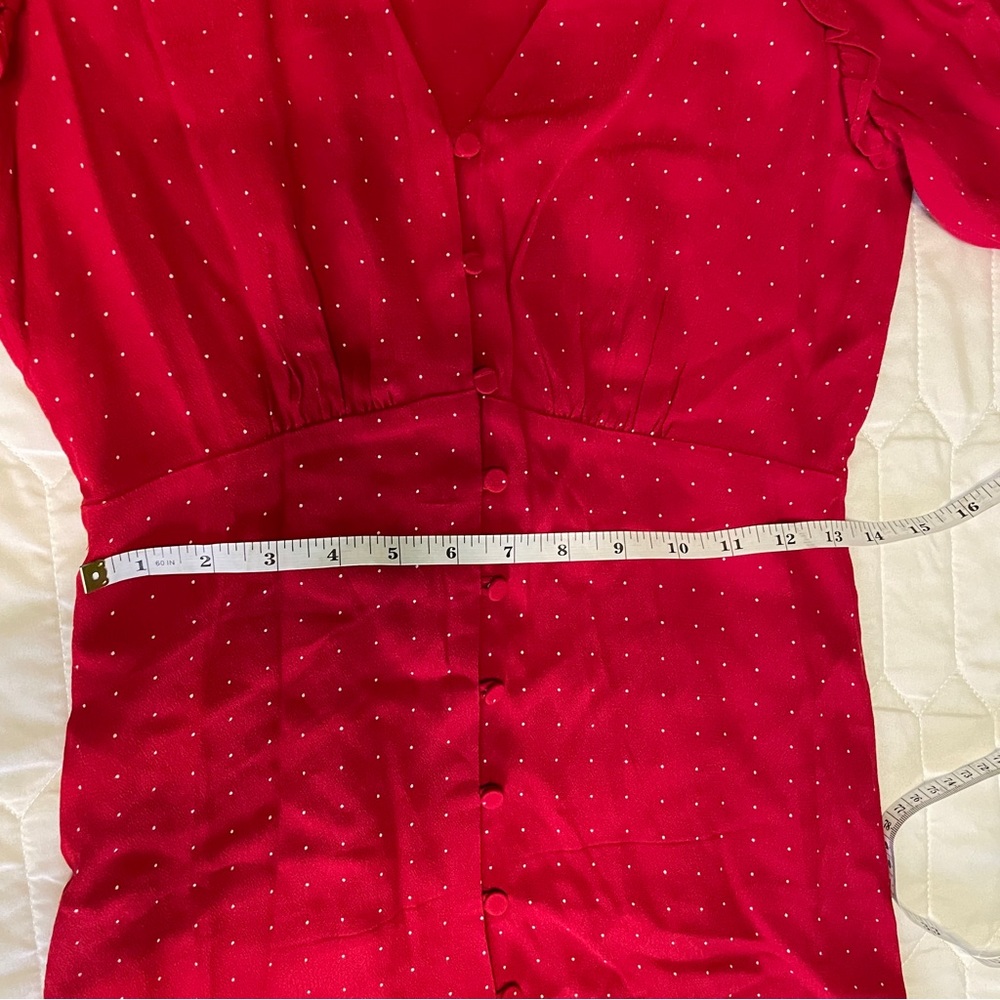 J Crew Puff Ruffled Sleeve Pin Dot Midi Dress Size 0 - Picture 5 of 7